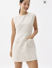 NWT Love Bonito Aria Tweed A-Line Mini Dress Oat Small Size 4