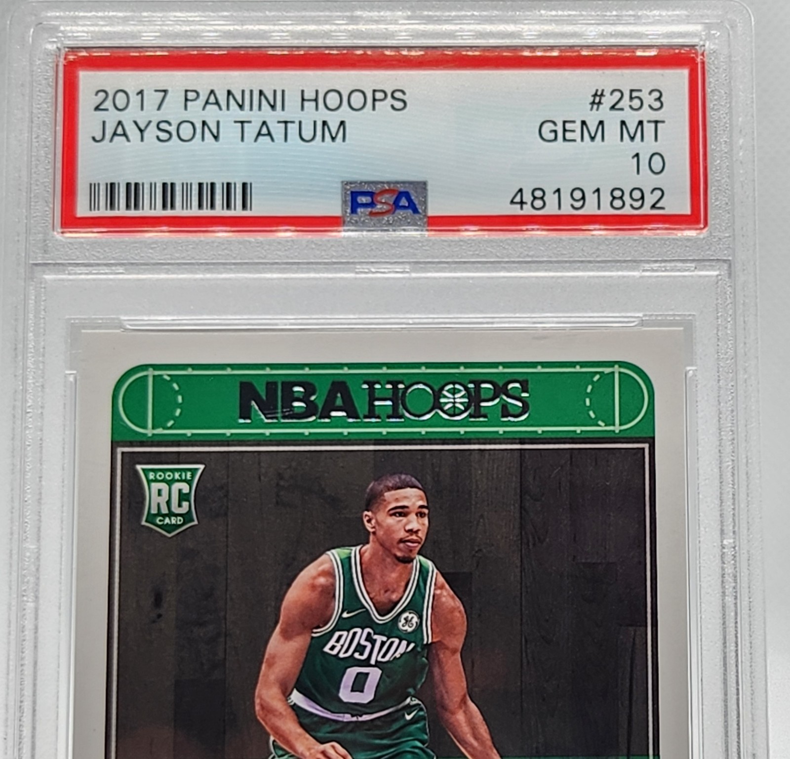 2017-18 NBA Hoops #253 Jayson Tatum Rookie PSA 10 view 2
