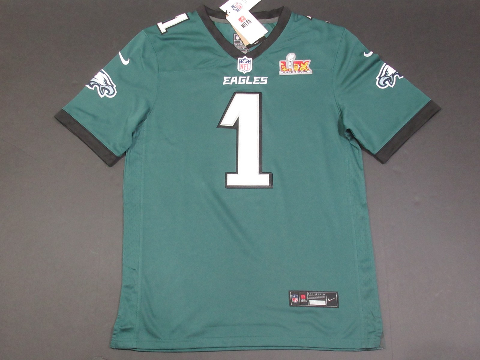 Jalen hurts philadelphia eagles super bowl 59 lix game jersey midnight green