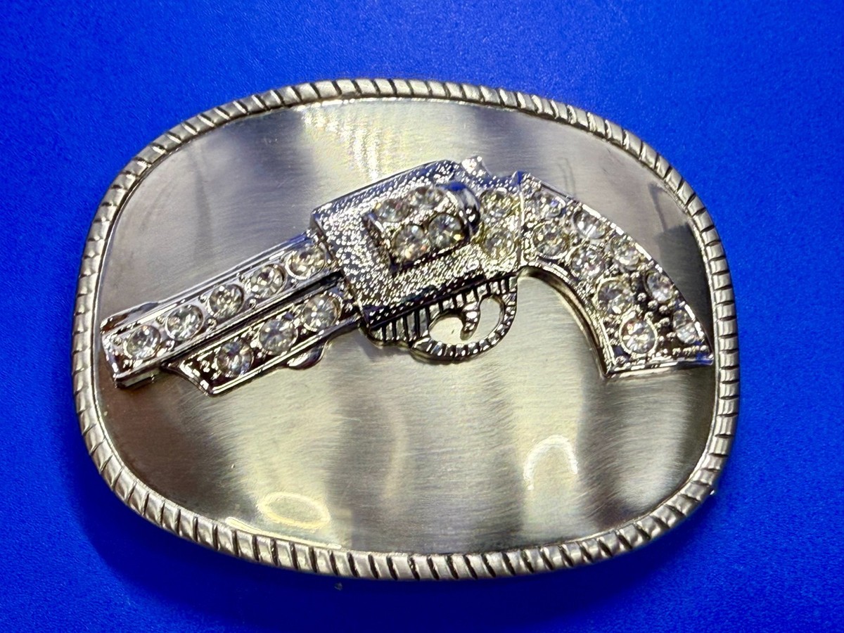 Jeweled Gun Pistol Revolver Rhinestone Accented Silver Color  display picture 3