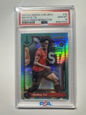 2021-22 Merlin Chrome Mathys Tel RC Aqua Prism Refractor Rookie Card PSA 10. rookie card picture