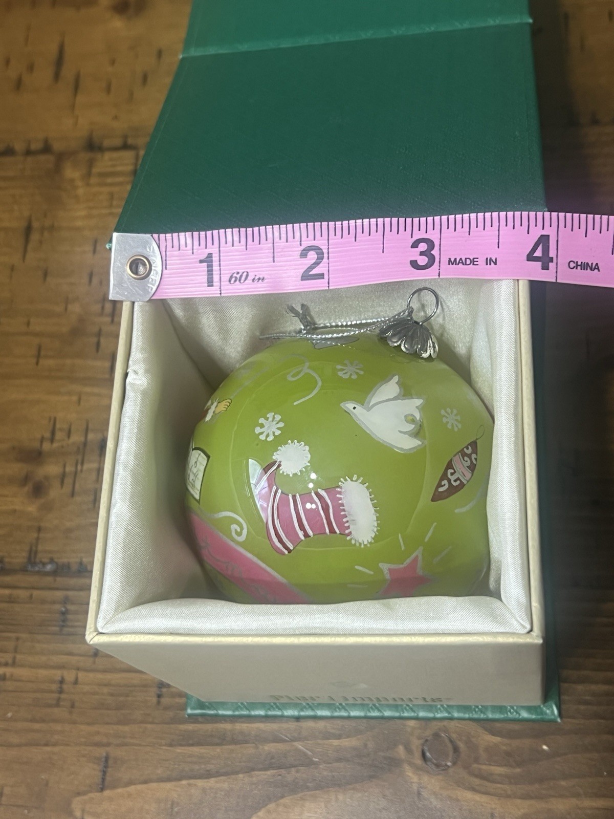 "Li  Bien " PIER 1 Art Hand-Painted Glass Christmas Ornaments Set of 3 w/boxes