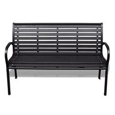 Garden bench Black Steel & WPC 125cm 3-Seater Weatherproof Outdoor Seat Max110kg