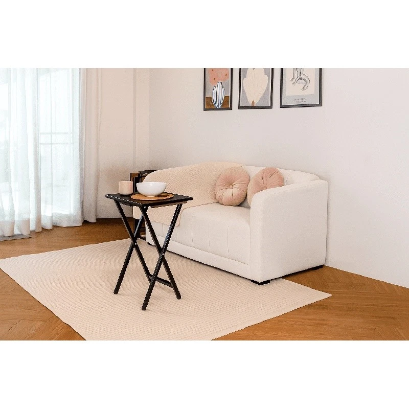 Juego de 2 mesas bandejas de TV plegables con estante de almacenamiento madera de goma duradera uso en interiores Foto 3 de 4