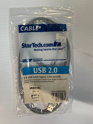 StarTech USB2HABM6 6ft Mini USB Cable A to Mini-USB B Male. NEW