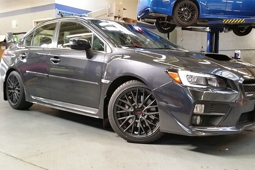 Rally Armor MF32-UR-BLK/BL Black/Blue UR Mud Flaps for 15-21 Subaru WRX & STI - Picture 2 of 14