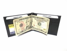 Bifold Money Clip Wallet ID Credit Card Money Holder Black Genuine Leather Men.