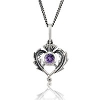 Jugendstil Stil Rund Amethyst & Markasit Distel AnhäNger In Sterlingsilber