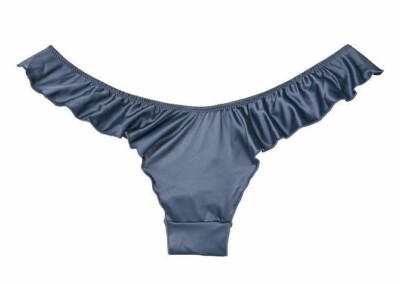 Victorias Secret Slate Blue French Cut Thong Panties Size S Satin Flounce Edge