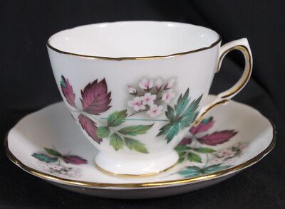 Vtg Royal Vale Tea Cup Saucer Set Bone China C363 Teal Turquoise Leaves Ridgway