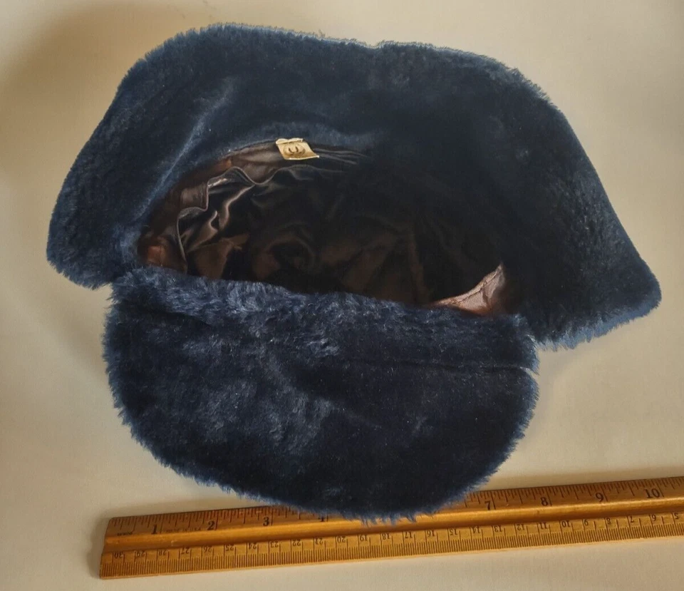 Gorra de caza vintage verde amalgamado con ribete de piel aislada oreja talla 7 1/4 Foto 3 de 4