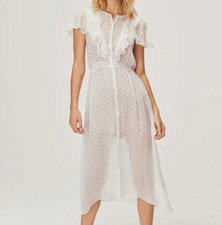 FOR LOVE AND LEMONS Firecracker Button Ruffle Midi Dress Cream Sheer Star S New
