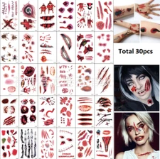 30pcs Halloween Wound Tattoo Temporary Sticker Bloody Horror Fade Tattoos S#