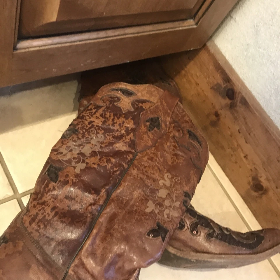 Botas Vaqueras Corral Envejecidas C2668 Cuero Marrón Incrustación Lentejuelas Mujer 9.5 M Foto 2 de 4