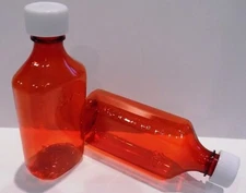 50 LOT Amber Graduated Oval Medicine Plastic Bottles/Caps 16 OZ FREE CANADA SHIP