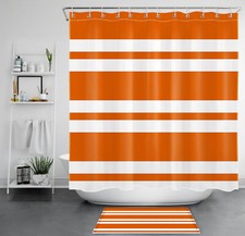 Minimalist Modern Orange Abstract Striped Shower Curtain Set for Bathroom Decor