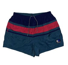 Vintage 90  s Nautica Mens Swimming Trunks Size M Color Block Lined 4  Inseam