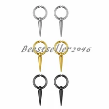 2-6pcs Men Women Stainless Steel Spike Dangle Drop Clip-on Non-pierced Earrings