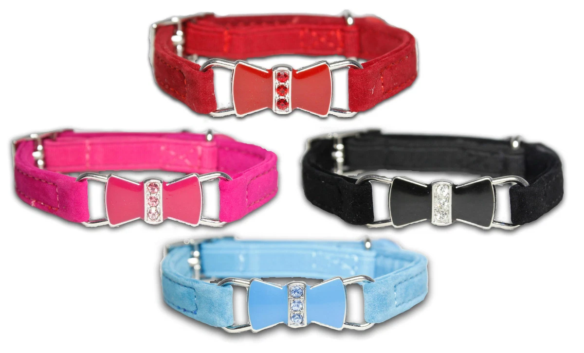 Cat Collar Girl Boy Diamante Safety Elastic Bell Bow tie Pink Black Red Purple