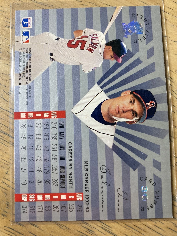 TIM SALMON 1995 LEAF LIMITED Prism Foil #30 Baseball Card CA Angels '90s Vintage - Image 2 of 2