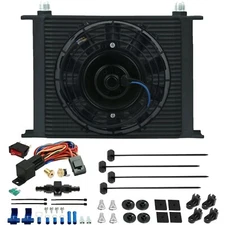 30 ROW TRANSMISSION OIL COOLER FAN 6AN HOSE FITTING 180F TEMPERATURE SWITCH KIT