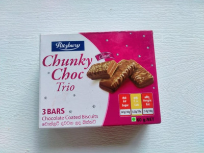 Ritzbury Chunky Choc 3 Bars Sweet Delicious Chocolate From Sri Lanka 60g New