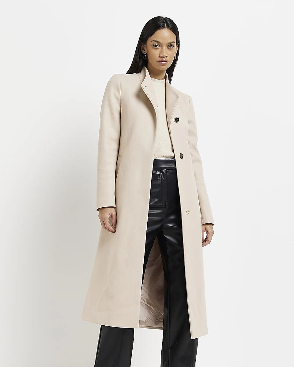 River Island Womens Beige Insulated Wool Coat Size 14 | eBay