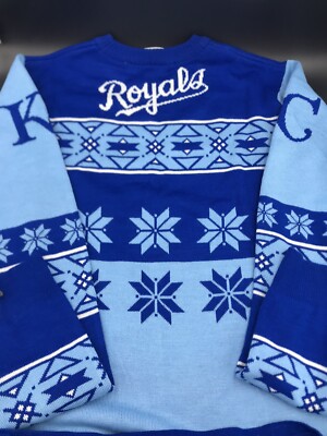 KLEW MLB Mens Large Blue Kansas City Royals Ugly Christmas Sweater