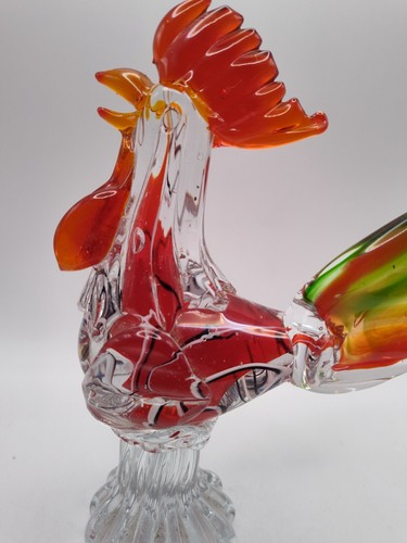 Murano Style Hand Blown Glass Rooster 10" Tall - Picture 6 of 19