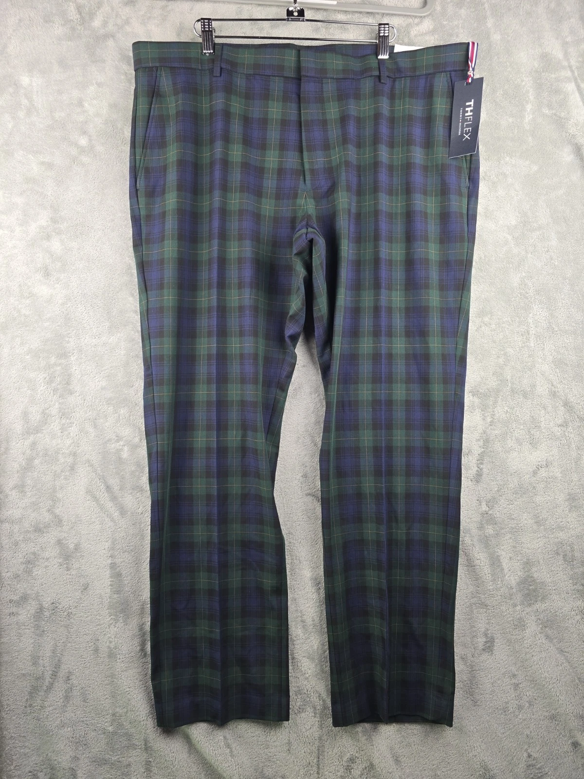 Tommy Hilfiger Dress Pants Mens 40x30 Blackwatch Plaid Tate Flat Front Flex NWT