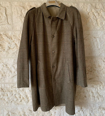 Vintage pure wool glen check raglan double face trench over coat 48R XL
