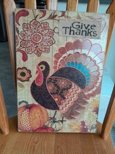 Give Thanks Thanksgiving Wall Sign Home Decor Turkey Pumpkin 11x16" Cute 