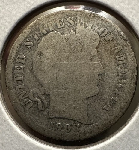 1908-D Barber Dime 90% Silver Denver Mint Scarce Date Good