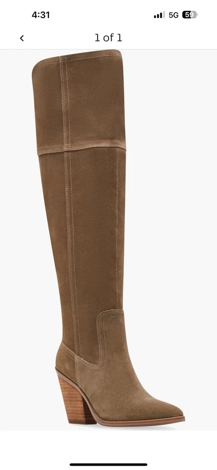 BOTAS BLONDO Windie Talla 8 Impermeables Sobre la Rodilla Tacones Altos Gamuza Tostada NUEVAS Foto 2 de 2