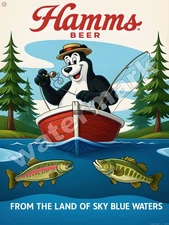 Hamms Beer Bear Fishing Metal Sign 3 Sizes to Choose From