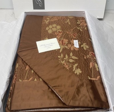 NEW Italian Felli Graziano Luxury Bedspread Queen 95x95 Brown Floral 100% Cotton