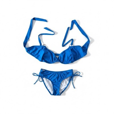 Venus Blue Bikini Set Women's D Cup Top Size 6 Bottoms Tie Side Swimwear