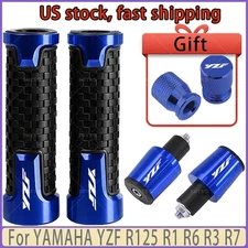 Blue For YAMAHA YZF R125 R1 R6 Motorcycle Handlebar Grips Bar End Cap Tire Valve