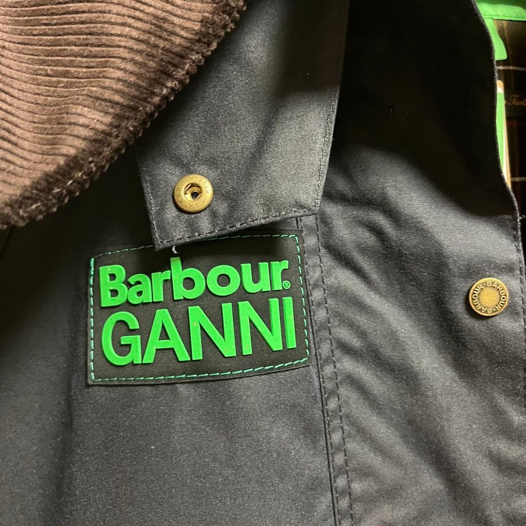 BARBOUR X GANNI Trench Hooded Long Coat Navy Burghley Waxed Parka Size 10 NEW image 3
