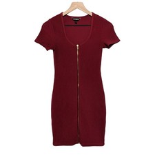 Express Dress Womens XS Red Ribbed Full Zip Bodycon Office Siren Classiccore Y2K