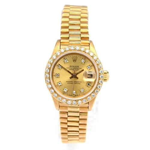 VINTAGE ROLEX LADY DATEJUST PRESIDENT 6917 AUTOMATIC WRISTWATCH 18K YELLOW GOLD