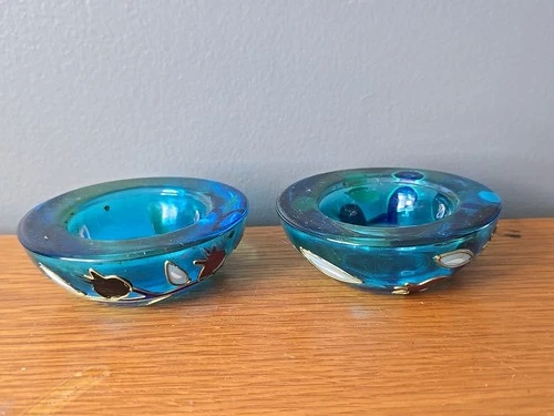 Venetian Alfredo Barbini Murano Italy Glass Taper Candle Holders Vases Vtg HTF