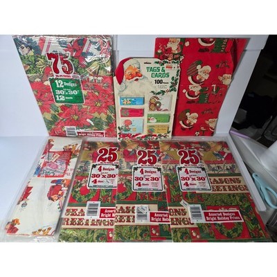 Vintage Christmas Gift Wrap Lot Cleo Wrapping Paper Santa Tags Walt Lee Retro