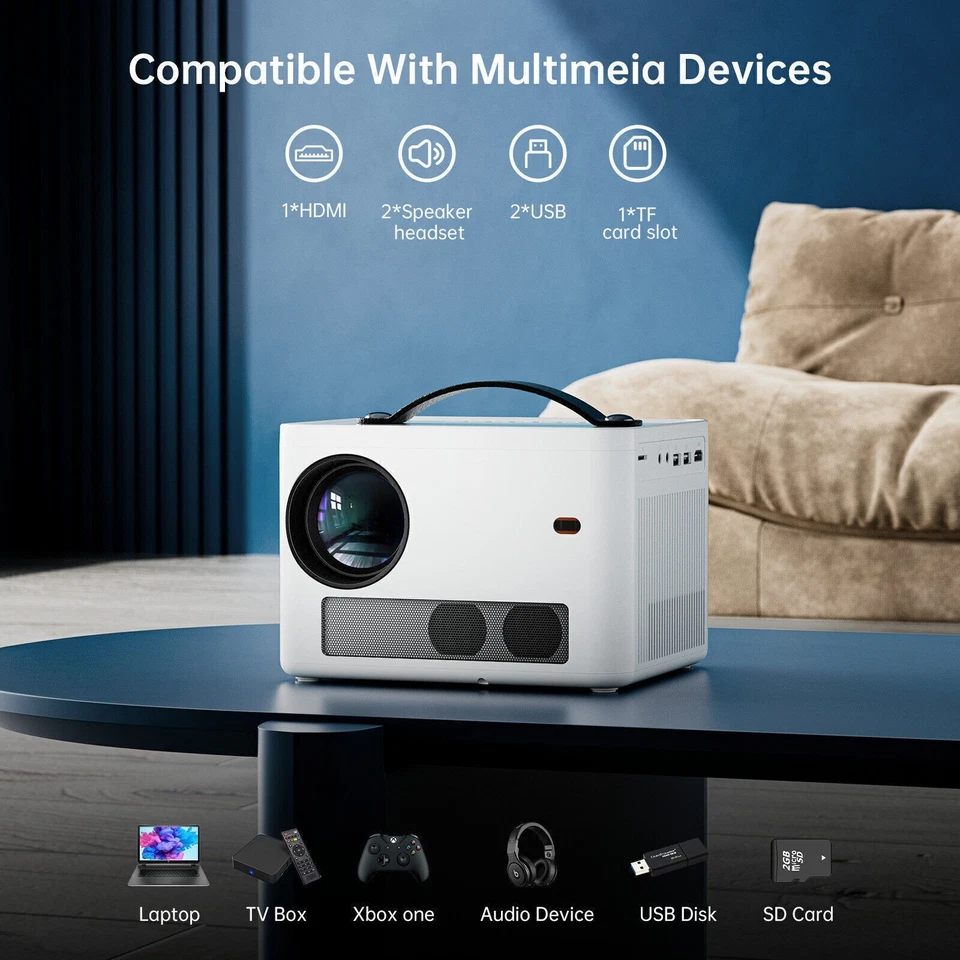 Native 1080P Portable Projector WiFi Bluetooth Home Theater For Android iPhone - Image 4 of 4