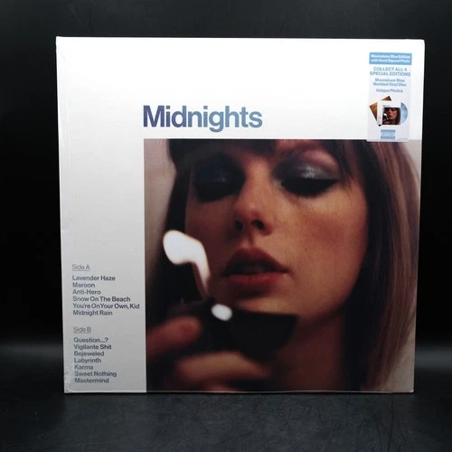 Signed NEW SEALED Taylor Swift Midnights Moonstone Blue Vinyl Autograph Insert