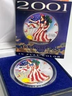 2001 American Eagle Full Color Walking Liberty .999 Fine Silver 1oz Coin COA Box
