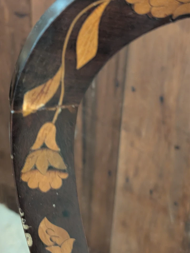 Vintage 19th Century Antique Dutch Mahogany Marquetry Arm / Desk Chair - Image 3 of 4