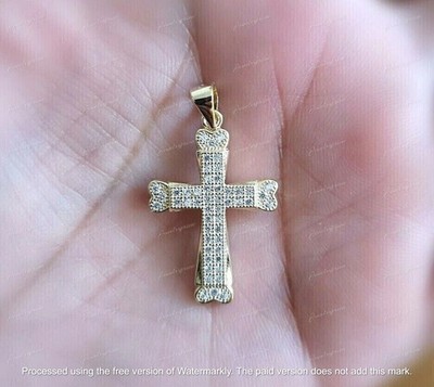 Diamond Cross 14k Yellow Gold Plated Beauty Pendant 1.50Ct Round Cut Lab Create