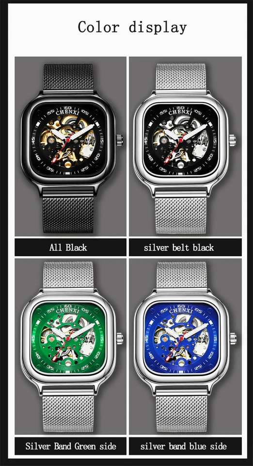 CHENXI Hombres Moda Malla Banda Hueca Mecánica Automática Negocios Relojes de Pulsera Foto 4 de 4