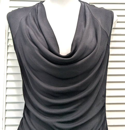 Classiques Entier Silk Slinky Knit Black Sleeveless Top XS Drape Neck Ruched - Picture 4 of 13